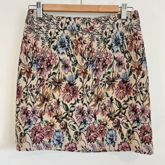 Icone Simons Women’s Small Floral Tapestry Textured Mini Skirt Granny Boho Cute - Picture 2 of 9